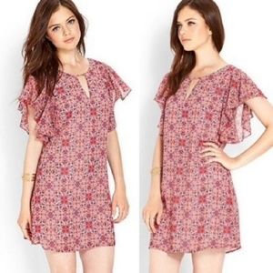 NWT Forever 21 Pink Flutter Sleeve Boho Dress
